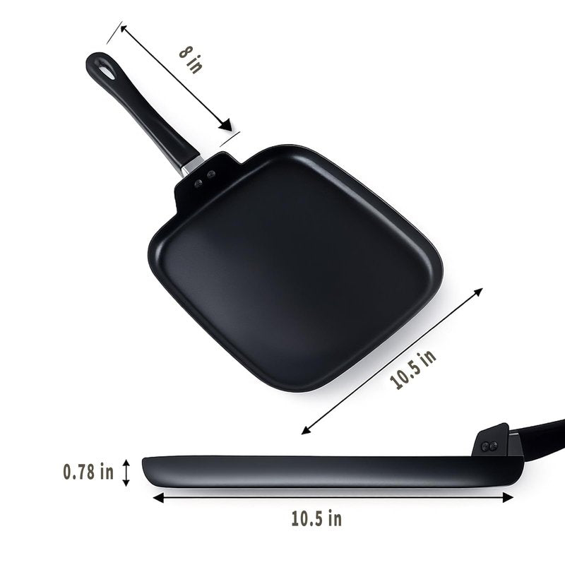 Nonstick Square Griddle Pan for Pancakes Eggs Bacon, 10 inch Family Breakfast Griddle. Aluminum Flat Top Griddle Pan for Gas Electric Stove, Even Heat Distribution Warp-Proof Easy Clean