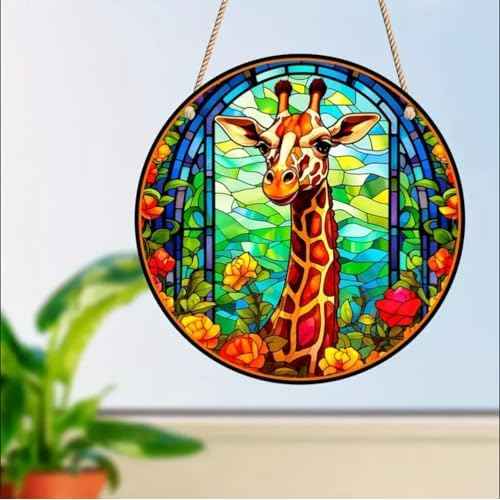 MATIHAY Giraffe Acrylic Window Hanging - Funny Giraffe Wall Decor Tropical Party Decorations, Giraffe Room Decor for Nursery New Home Gifts (S, Giraffe)