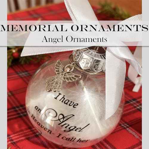 Christmas Tree Ball Ornaments Clear Feather Ball Angel Memorial Ornament I Have an Angel in Heaven I Call Her Mom - Family Memorial Loss of Loved One Hanging Pendant Xmas Tree D?cor (Mom)