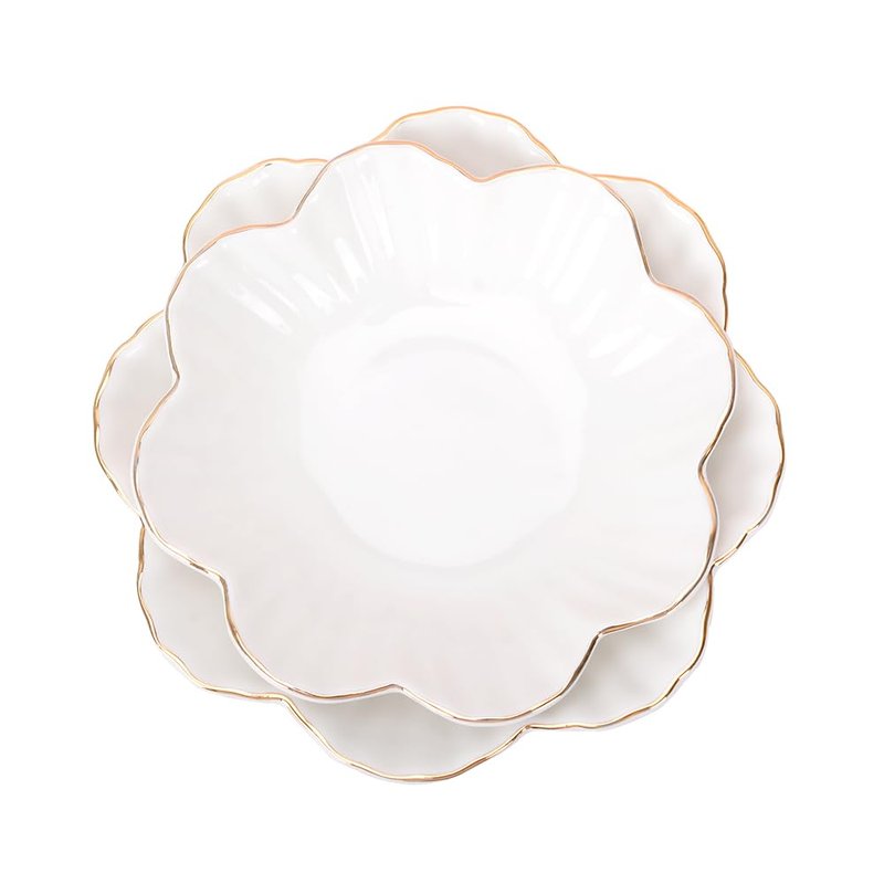 HOKMOKQOK Porcelain Serving Dish,Ceramics Flower Relish Tray with Metallic Rim,Serving Bowls for Wedding,Party Perfect for Small Cereal, Pasta, Salad, Candy and Snacks White 6.6 inch (6.6 inch)