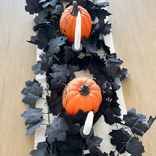 CQURE 82.6Ft Black Fall Leaf Garland for Halloween Thanksgiving Decorations
