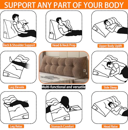 Queen Wedge Headboard Pillow for Support & Comfort - Soft Chenille Cover