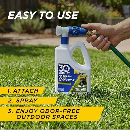 30 Seconds Outdoor Odor Eliminator for Pets & Turf - 64 oz Hose Spray + 1 Gallon Refill