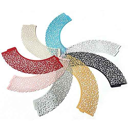 Coolrunner 48pcs Cupcake Wrappers, Cupcake Holders, Flower Vine Filigree Cutout Lace Cupcake Wrapper Wraps Liner for Wedding Party Cake Decoration