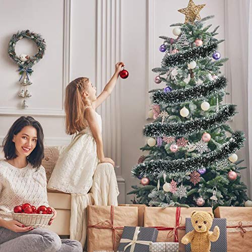 CCINEE 33FT Christmas Garland,Artificial Greenery Garland with Snow for Mantle Stair Fireplace Xmas Decoration