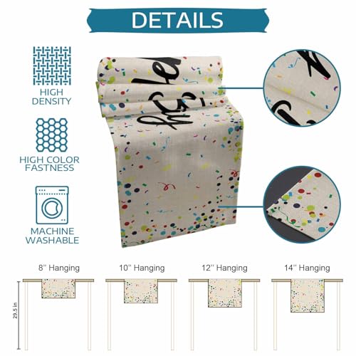 Ueplerts Happy Birthday Table Runner 13x36 Inches Beige Linen Polka Dot, 36in Long