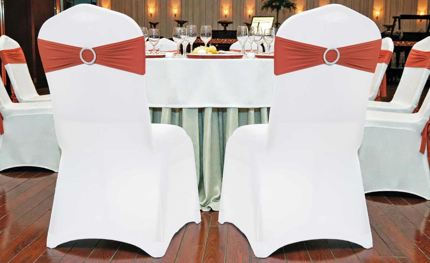 MDS Spandex Chair Sashes - Premium Stretch Covers with Buckle Slider | Universal Fit for Weddings & Events - Terracotta