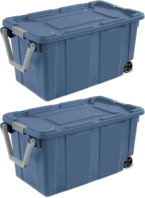 40 Gallon Plastic Storage Box - Wheeled Industrial Tote | Pack of 2 for Easy Organization