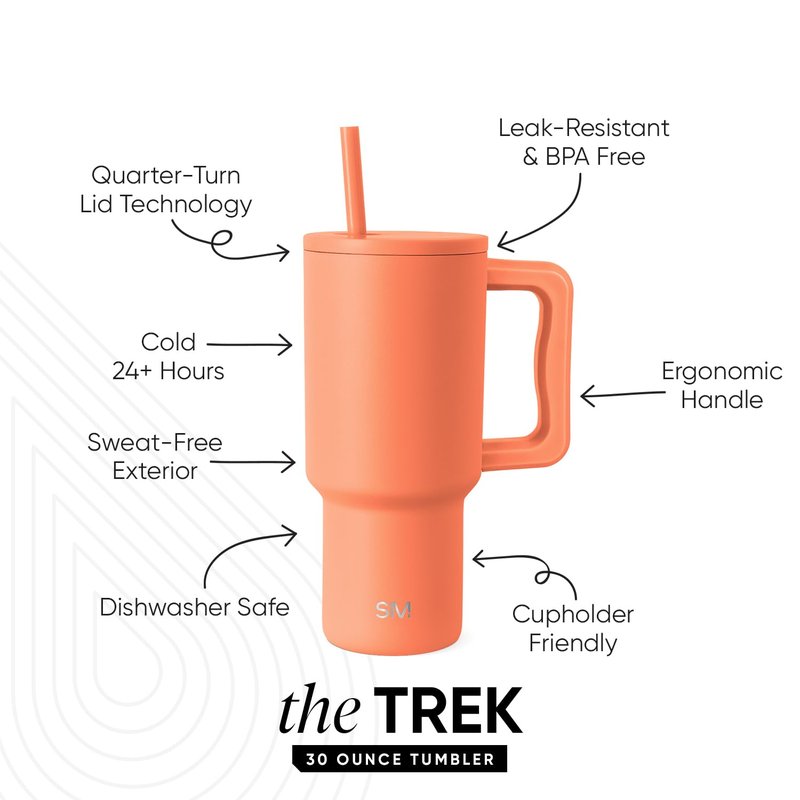 Simple Modern 30 oz Trek Tumbler with Handle and Straw Lid | Cup Holder Friendly Insulated Stainless Steel Travel Mug | Clementine