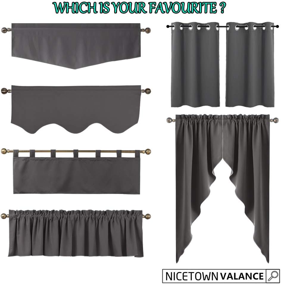 NICETOWN Burgundy Red Kitchen Blackout Valances - 52x18 Scalloped Pole Pocket Curtains, 2 Panels