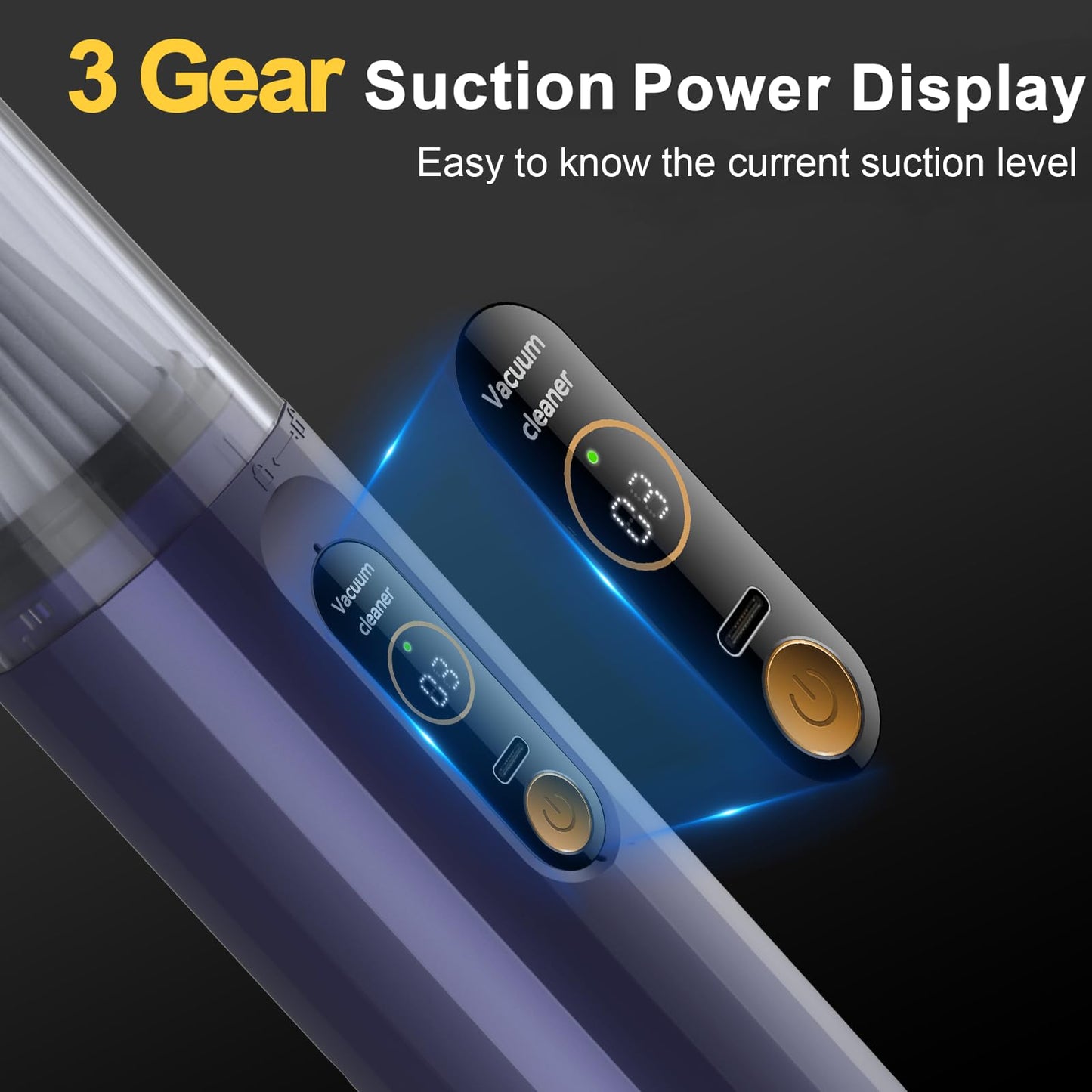 Cordless Handheld Vacuum Cleaner, 12000Pa Portable Car Vacuum with 3 Gear Speed Display, 4 in 1 Small Vacuum/Air Duster/Mini Blower/Hand Pump, Cordless Vacuum Cleaner for Car Keyboard Desk Home