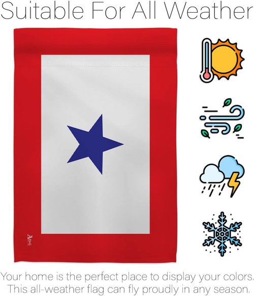 Blue Star Flag - Military Family Deployment Decoration with Pole Set | Outdoor Yard & Grave Memorial Decor