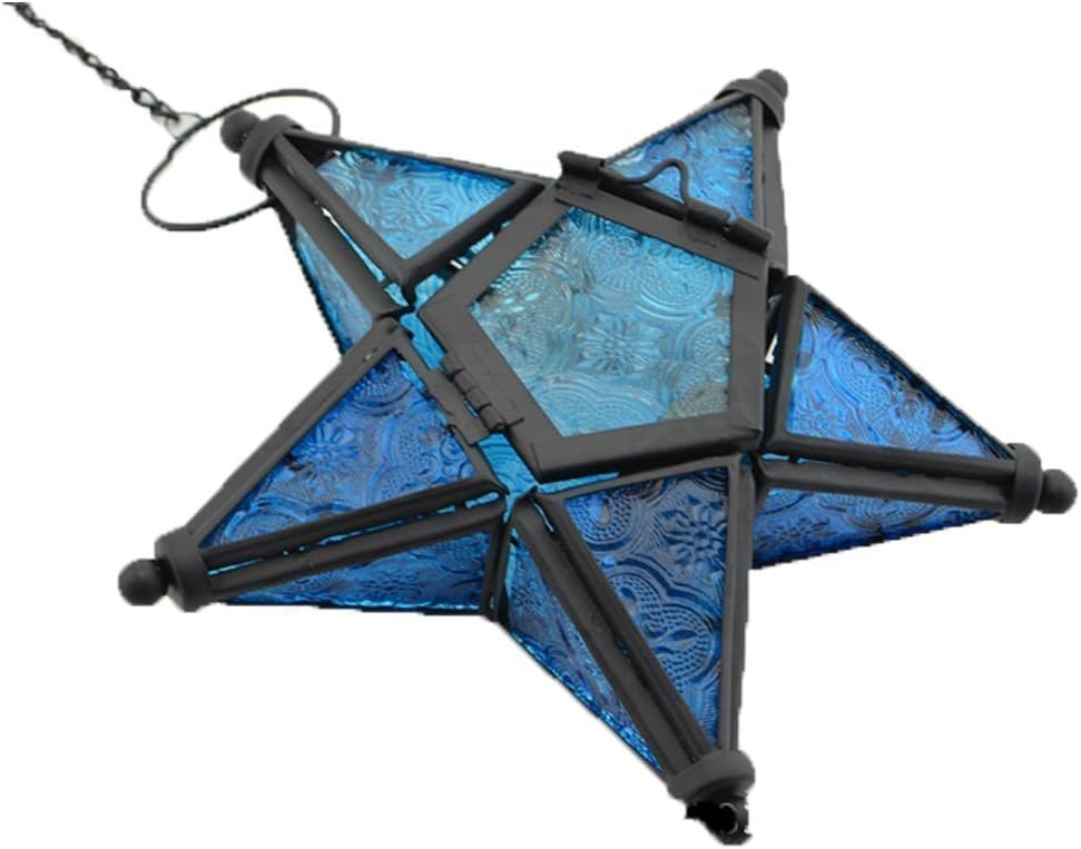 Purple Star Lantern Candle Holder - Decorative Hanging Glass Lantern for Home & Garden