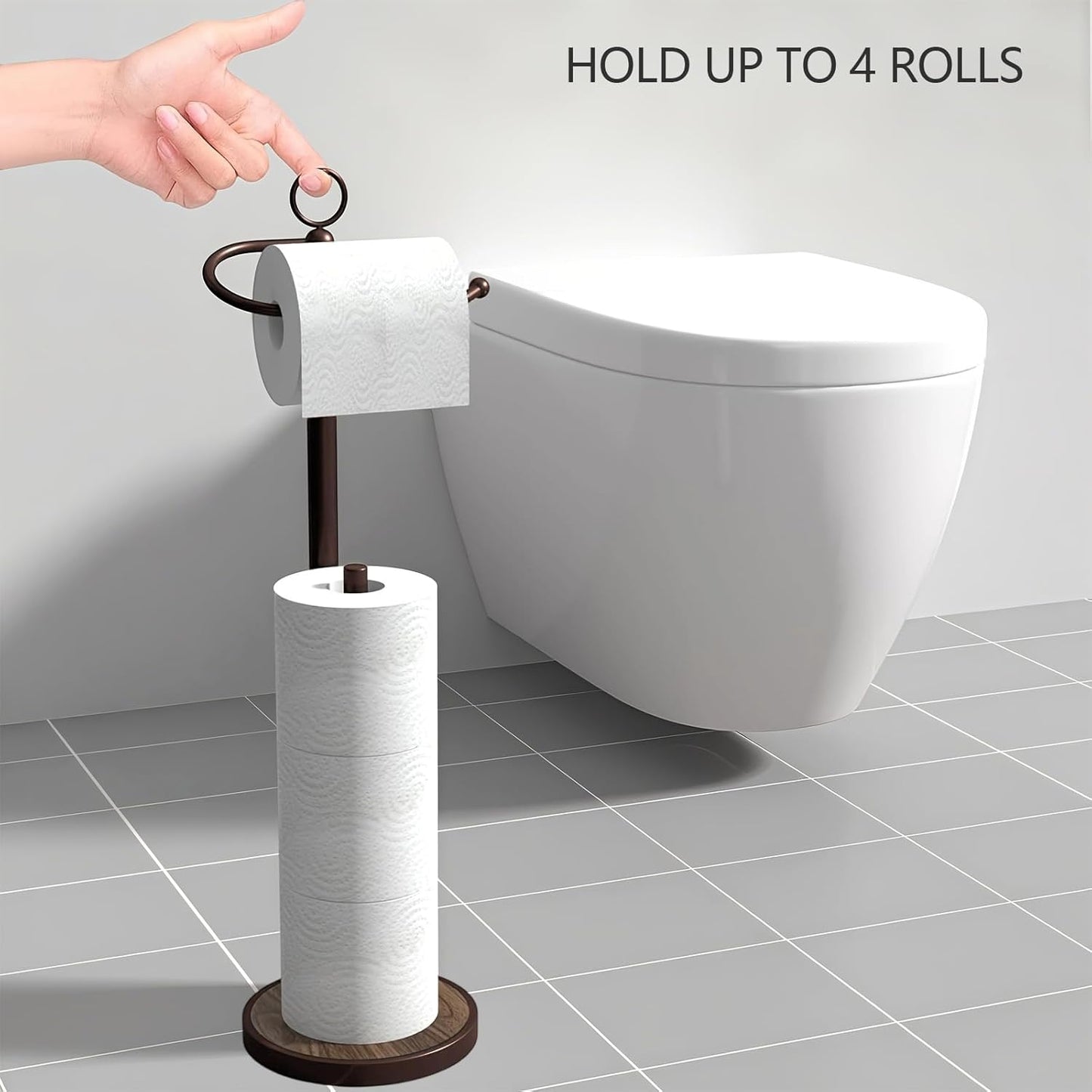 Skiennix Free Standing Toilet Paper Holder - Space-Saving Design with Storage for 4 Rolls - Black & Bronze