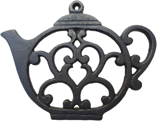 Cast Iron Teapot Trivet for Hot Pots - Black Kitchen & Dining Decor, 8x6.1 Inches