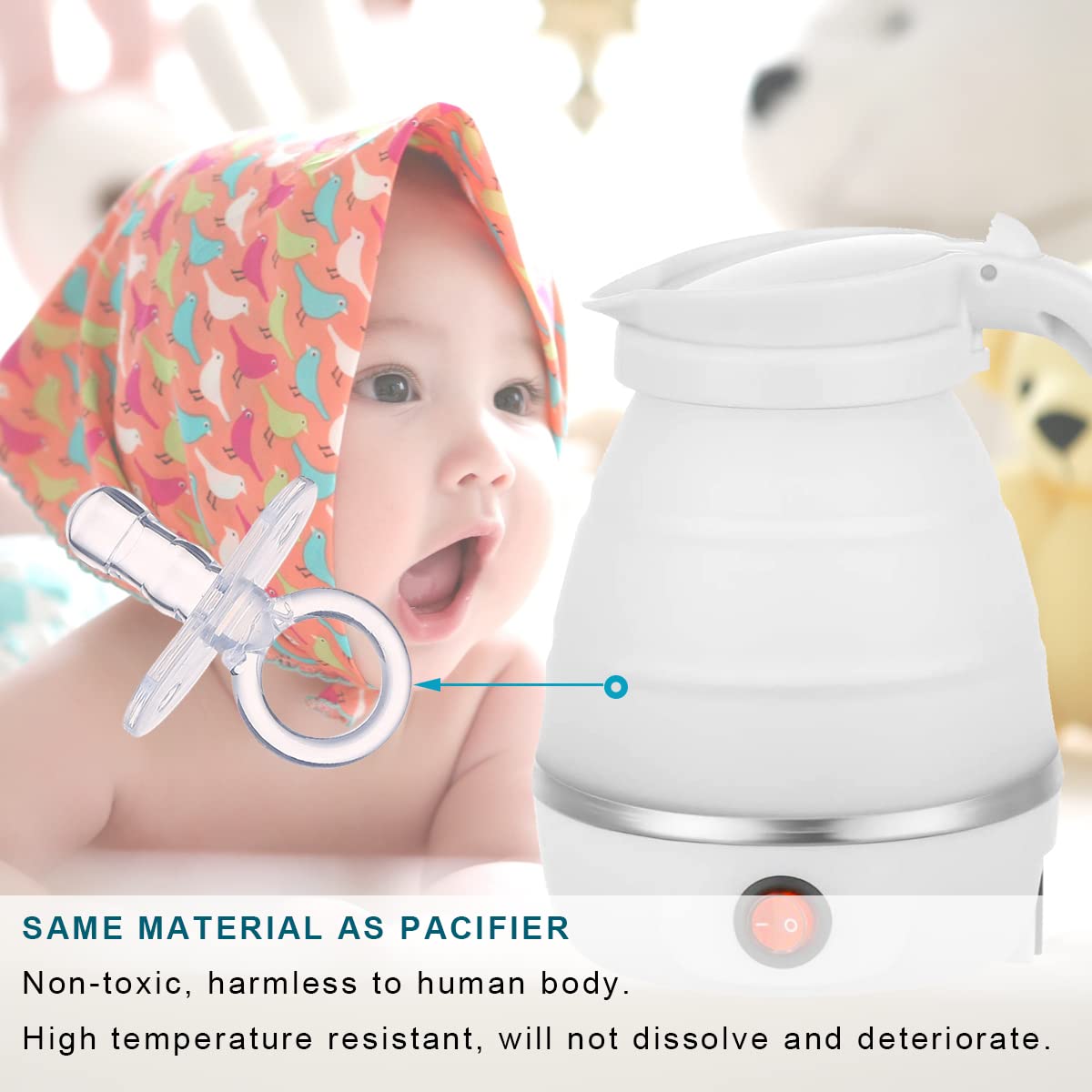 Foldable Electric Kettle, Upgraded Food Grade Silicone,400W 600ML Flash Heat Small Portable Travel Electric Kettle,110V US Plug (White)
