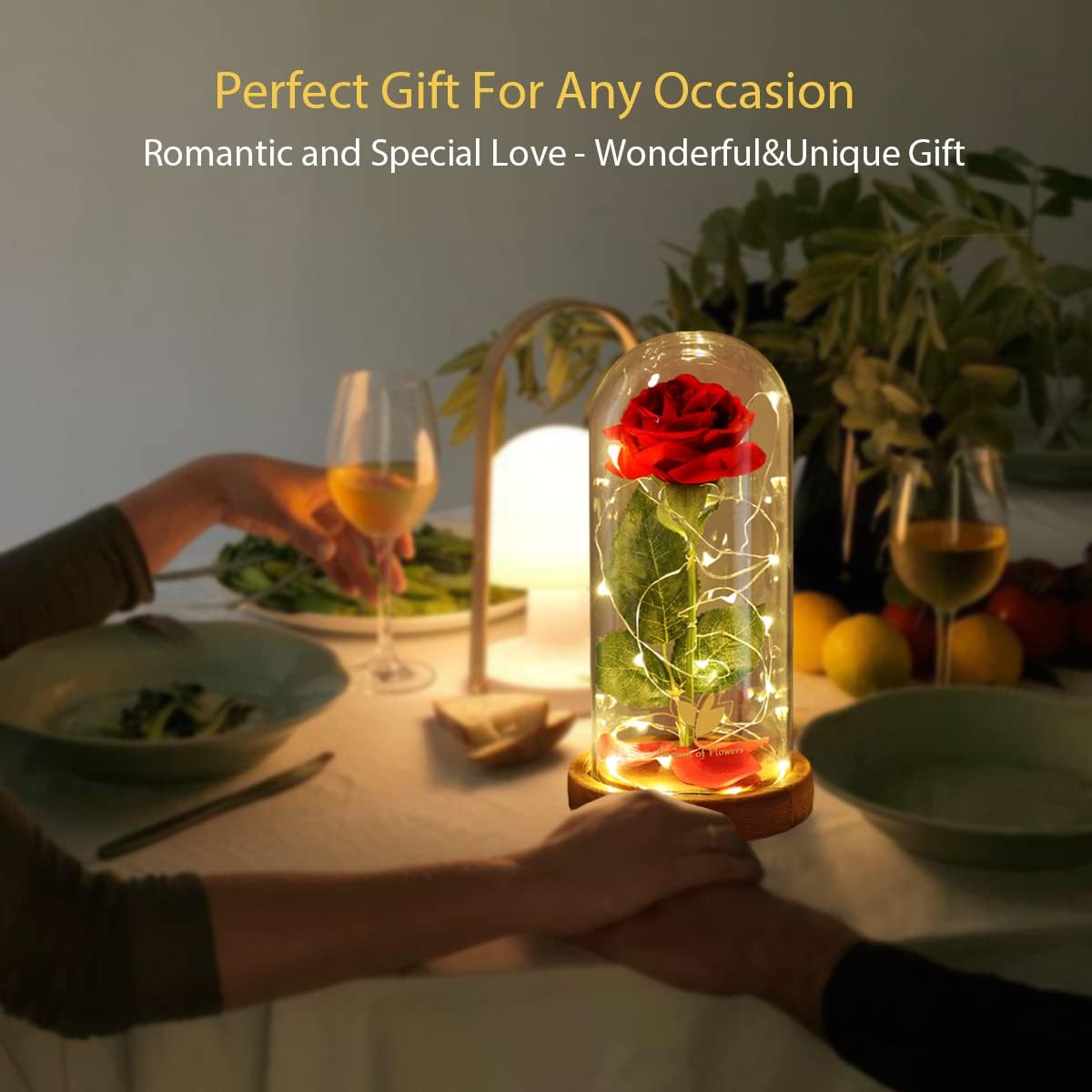 Birthday Gifts for Women,Beauty and the Beast Rose in Glass Dome,Preserved Rose with Warm Lights,Flower for Delivery Prime,Forever Flower Gifts for Women Mom Wife Girlfriend, Anniversary Birthday Gift