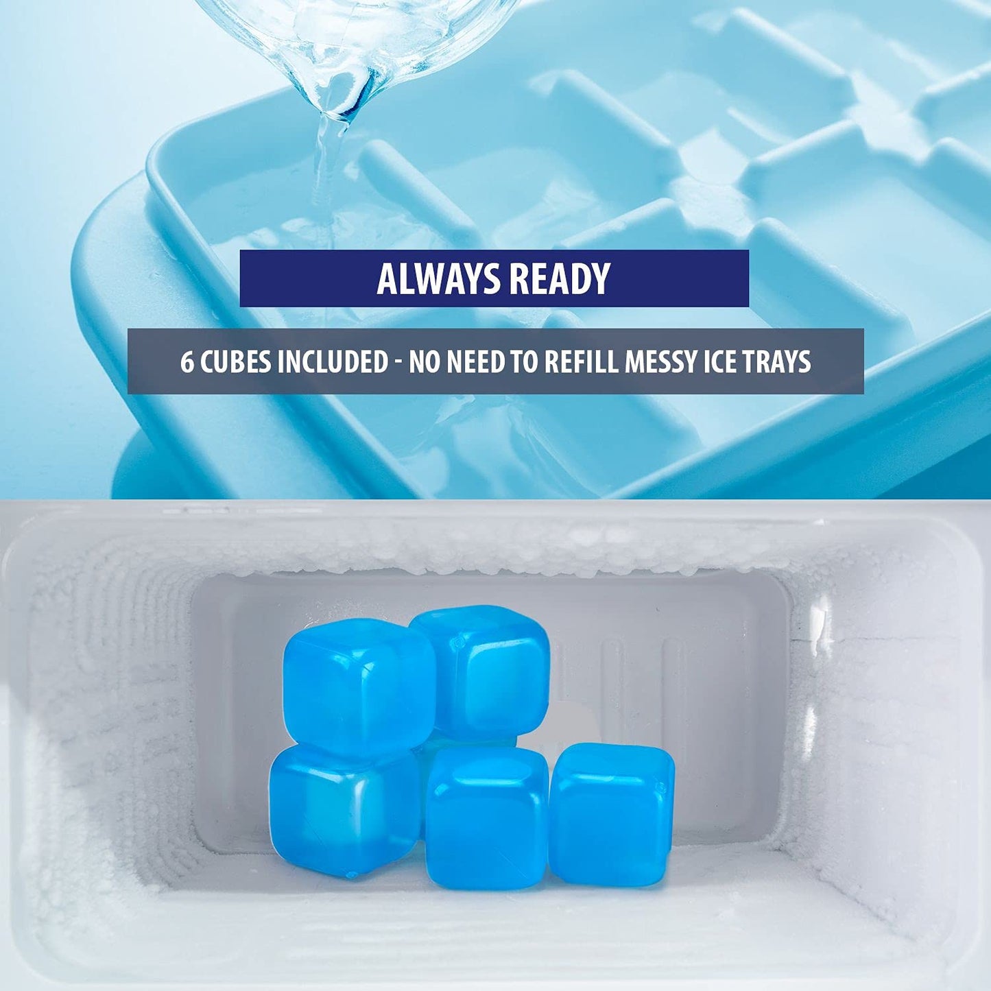 Extra Large Reusable Ice Cubes (2.6” Sq.) - BPA Free Plastic - for Cold Therapy Units, Drink Coolers, or Drink Dispensers. Stay cold Longer. 6-Pack