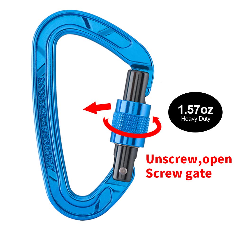 Kailas Locking Climbing Carabiners Rock Clips Heavy Duty Steel UIAA Certified 25KN Screw Gate D Shape for Rappelling and Mountaineering