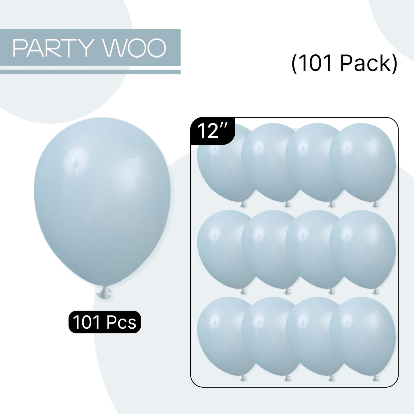 PartyWoo Dusty Blue Balloons 101pcs 12 Inch Light Blue Aqua Boho Latex Helium Balloons for Wedding Graduation Baby Shower Gender Reveal Bachelorette Birthday Under The Sea Party Decorations Blue-F28