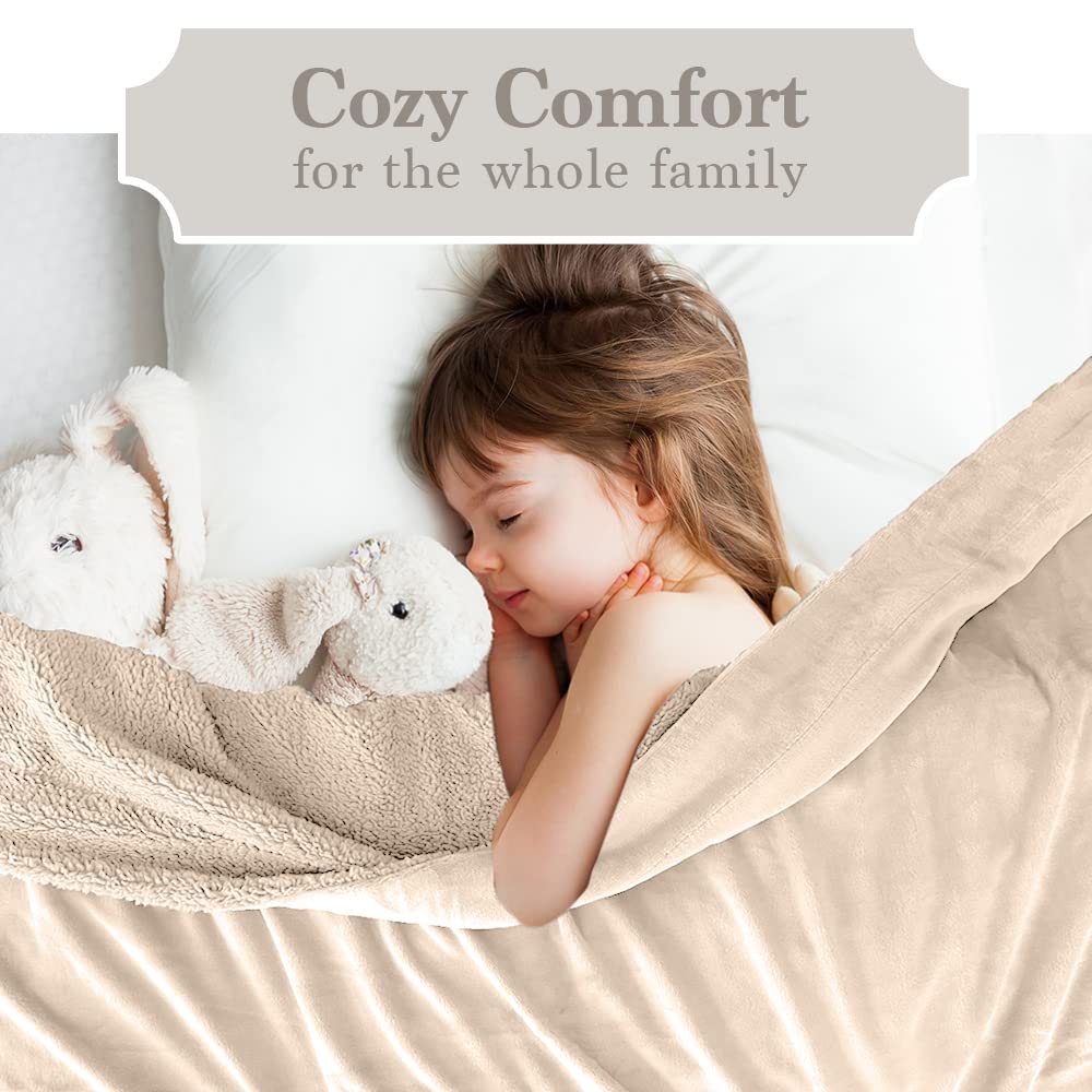 The Connecticut Home Co Bedding Blanket, Queen 90x90, Soft Plush Velvet and Sherpa, Warm Throws for Bed, Gift for Women, Bedroom Luxury Home Decor Accent Blankets for Couch Sofa Chair, Cream