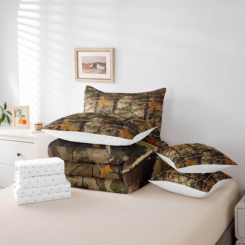 Feelyou Kids Branch Twin Comforter Set with Sheets Leaf Pattern 7 Pieces Bedding Set for Boys Girls Teens Camo Bed in a Bag Nature Theme Bed Set Bedroom