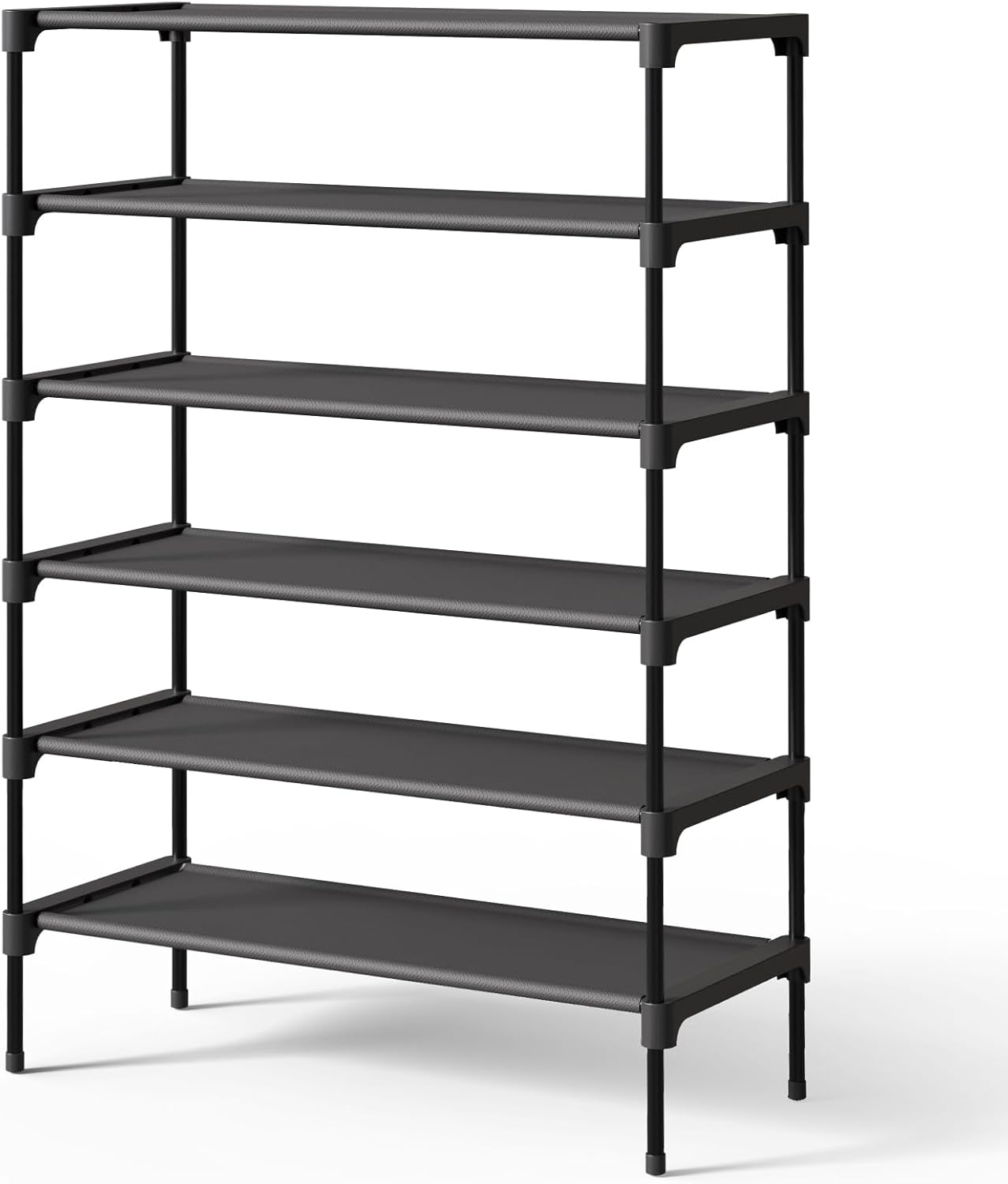 Kitsure Shoe Rack - Stackable Non-Woven Shoe Organizer for Closet & Entryway | 6-Tier, 27.5" Wide, Black