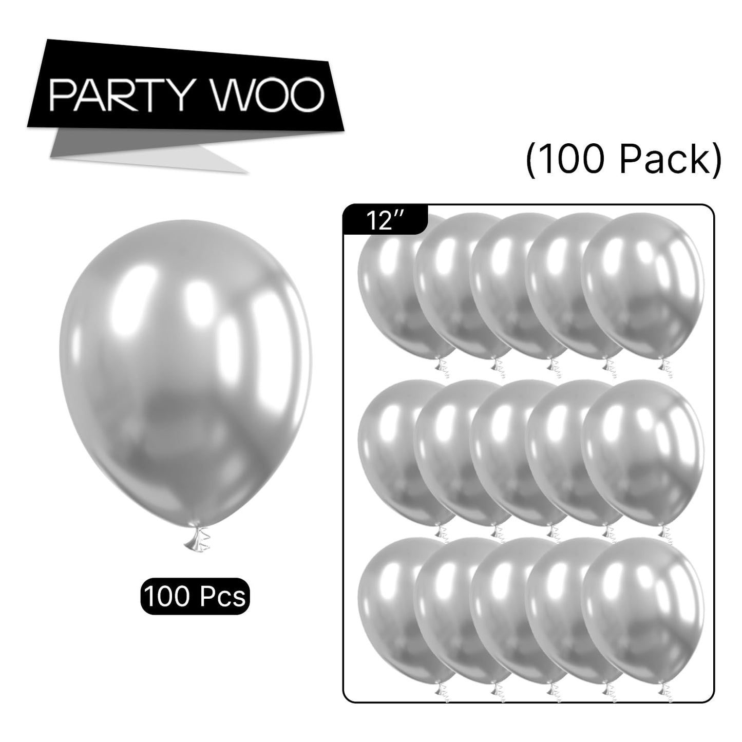 PartyWoo Silver Balloons 100pcs 12 Inch Silver Latex Helium Balloons for Birthday Wedding Anniversary Graduation Bachelorette Engagement Bridal Shower Retirement Party Decorations Silver-G102
