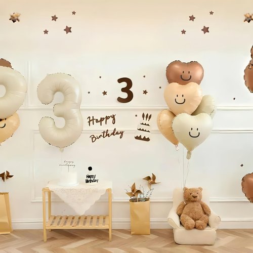 40 Inch Beige Large Numbers Balloons 3, Self Inflating Ivory White Digit 3 Helium Balloons for 3rd Girls, Cream Foil Mylar Number Balloons 0-9 for Women Birthday Party Anniversary Supplies Decorations
