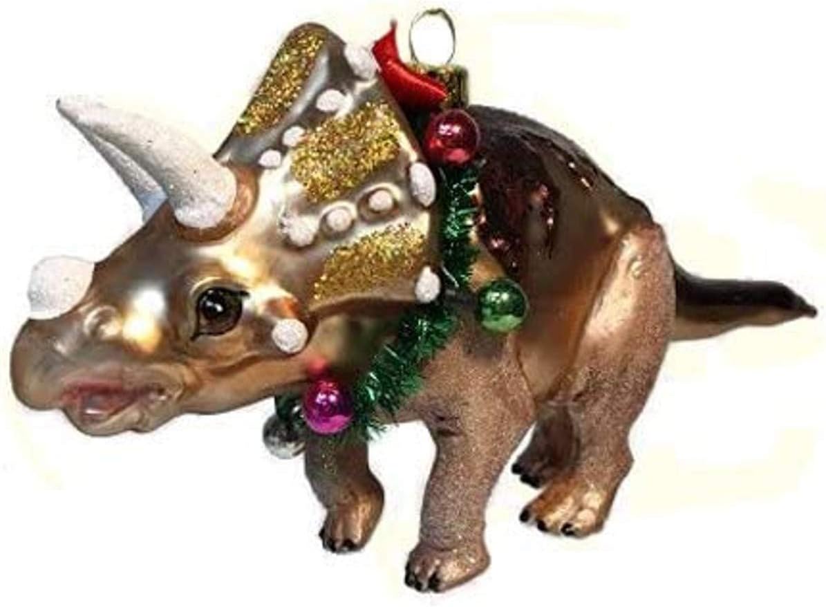 Blown Glass Triceratops Dinosaur Ornament - 7 Inch December Diamonds Holiday Decor