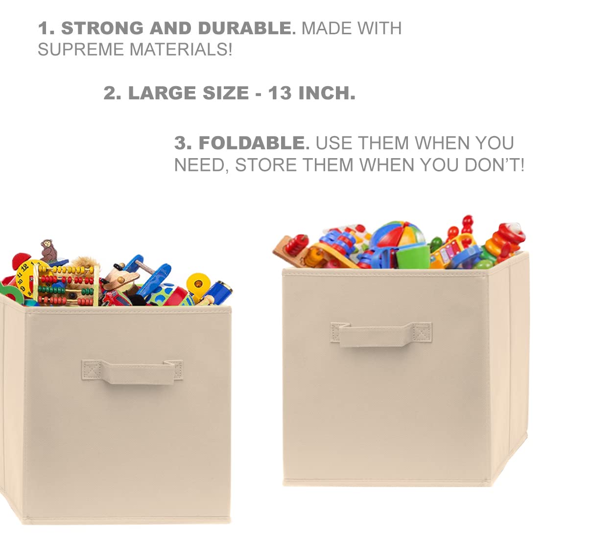 13 Inch Cube Storage Bins - 4 Pack - Large, Dual Handles, Foldable | 13x13 Fabric Bins for Organizing Closet, Clothes and Toys