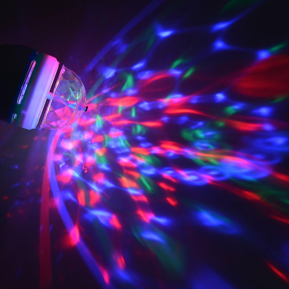 RGB Disco Ball Light E26 - Rotating LED Strobe Bulb for Parties, Karaoke & Events