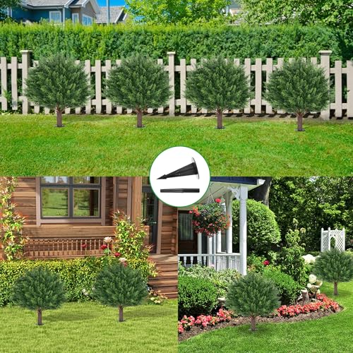 Artificial Cypress Topiary Plants 22 Inches - Cedar 4 Pack with Spike - Outdoor & Indoor Decor