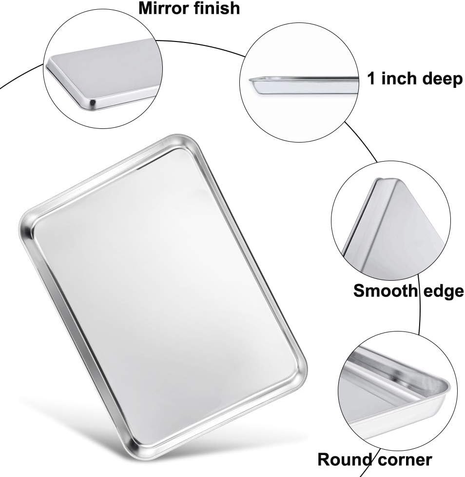 TeamFar Stainless Steel Baking Sheet Set - Non-Toxic, Rust-Free, Easy Clean | 4-Piece Set (16/12.5/10/9.3 Inch)