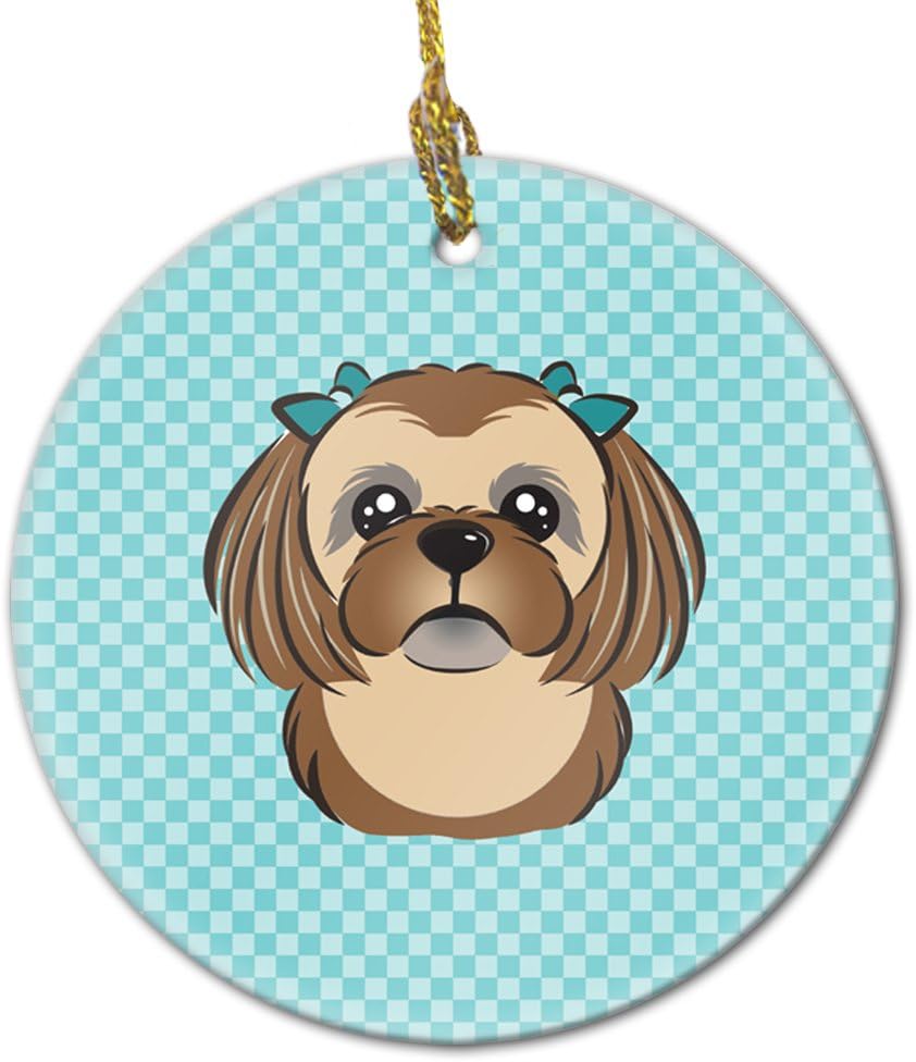 Blue Wire Haired Fox Terrier Ceramic Ornament - Checkerboard Christmas Tree Decoration, 3 in