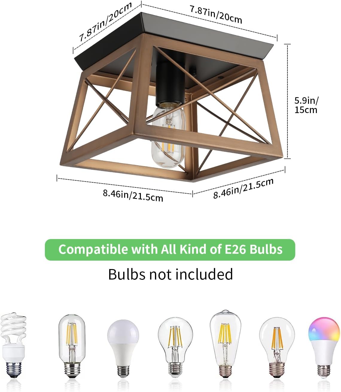 Farmhouse Flush Mount Ceiling Light Oak White Ceiling Light Fixtures 2-Light Industrial Vintage Metal-Framed Ceiling Lighting for Hallway Foyer Kitchen Dining Room Bedroom Living Room Laundry