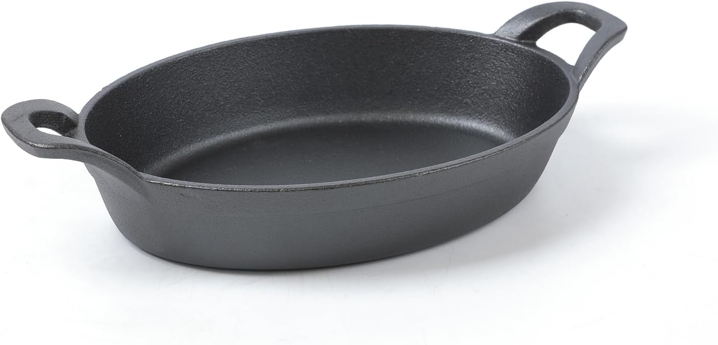 HAWOK Cast Iron Oval Serving Au Gratin Cookware Set of 4………
