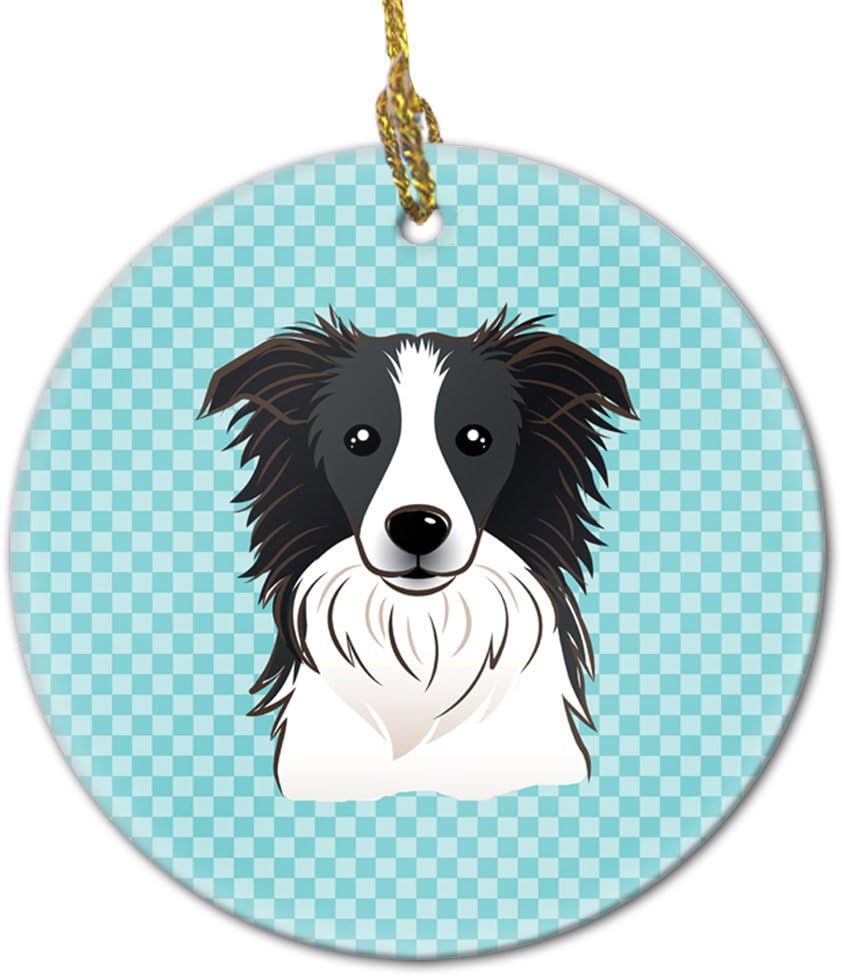Blue Wire Haired Fox Terrier Ceramic Ornament - Checkerboard Christmas Tree Decoration, 3 in