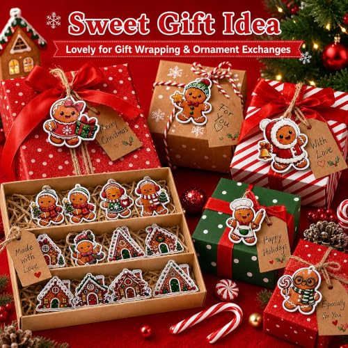 Brown 24 Pcs Wooden Gingerbread Man Ornaments for Christmas Tree - 3.15 Inch