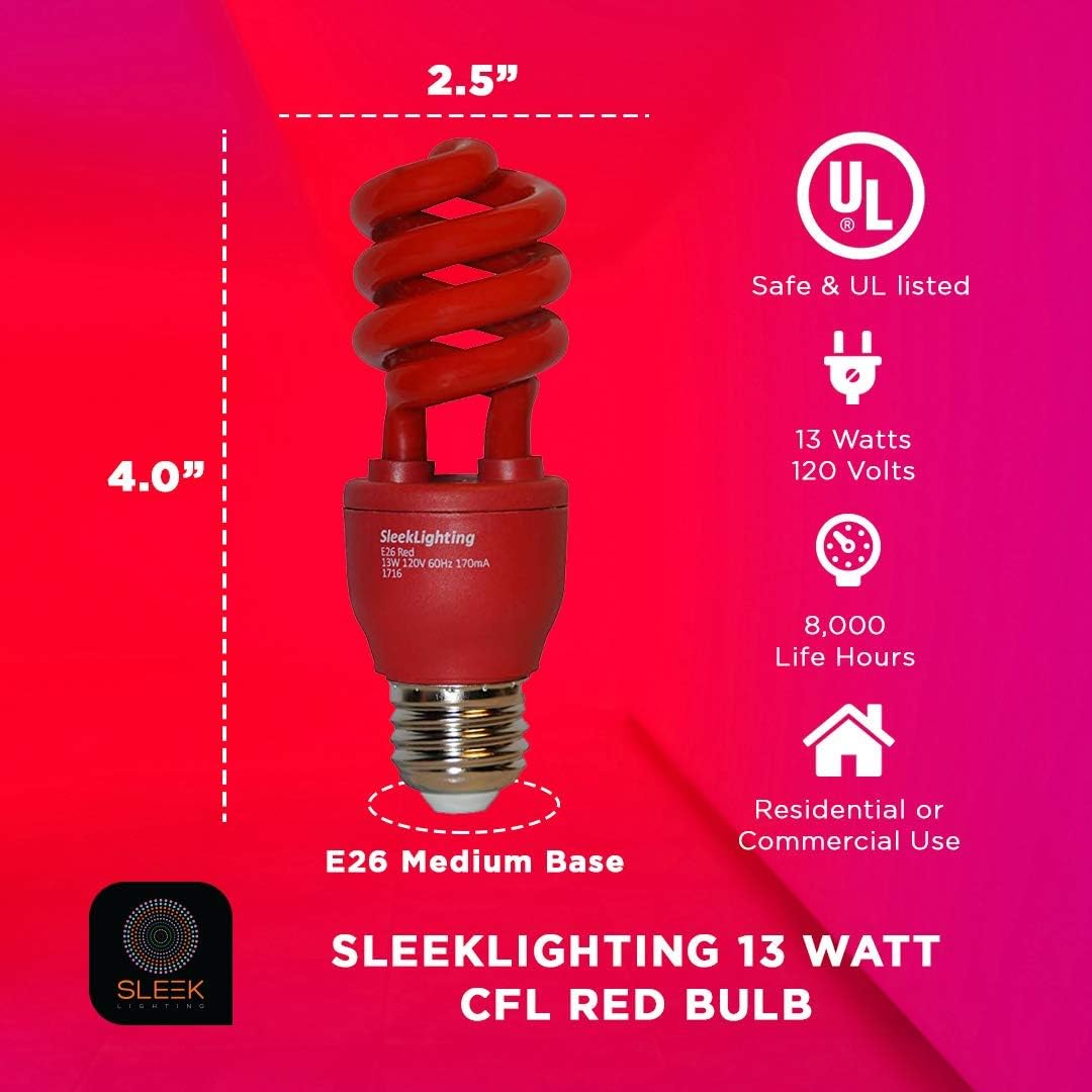 13W Orange Spiral CFL Light Bulb - UL Approved, E26 Medium Base, Pack of 4