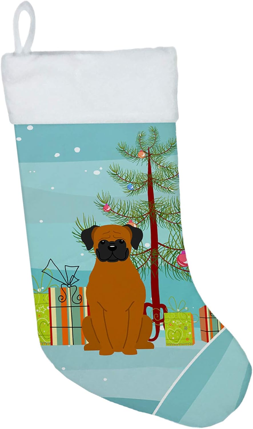 Merry Christmas Tree Dogue de Bordeaux Stocking - Festive Fireplace Decor for Holidays