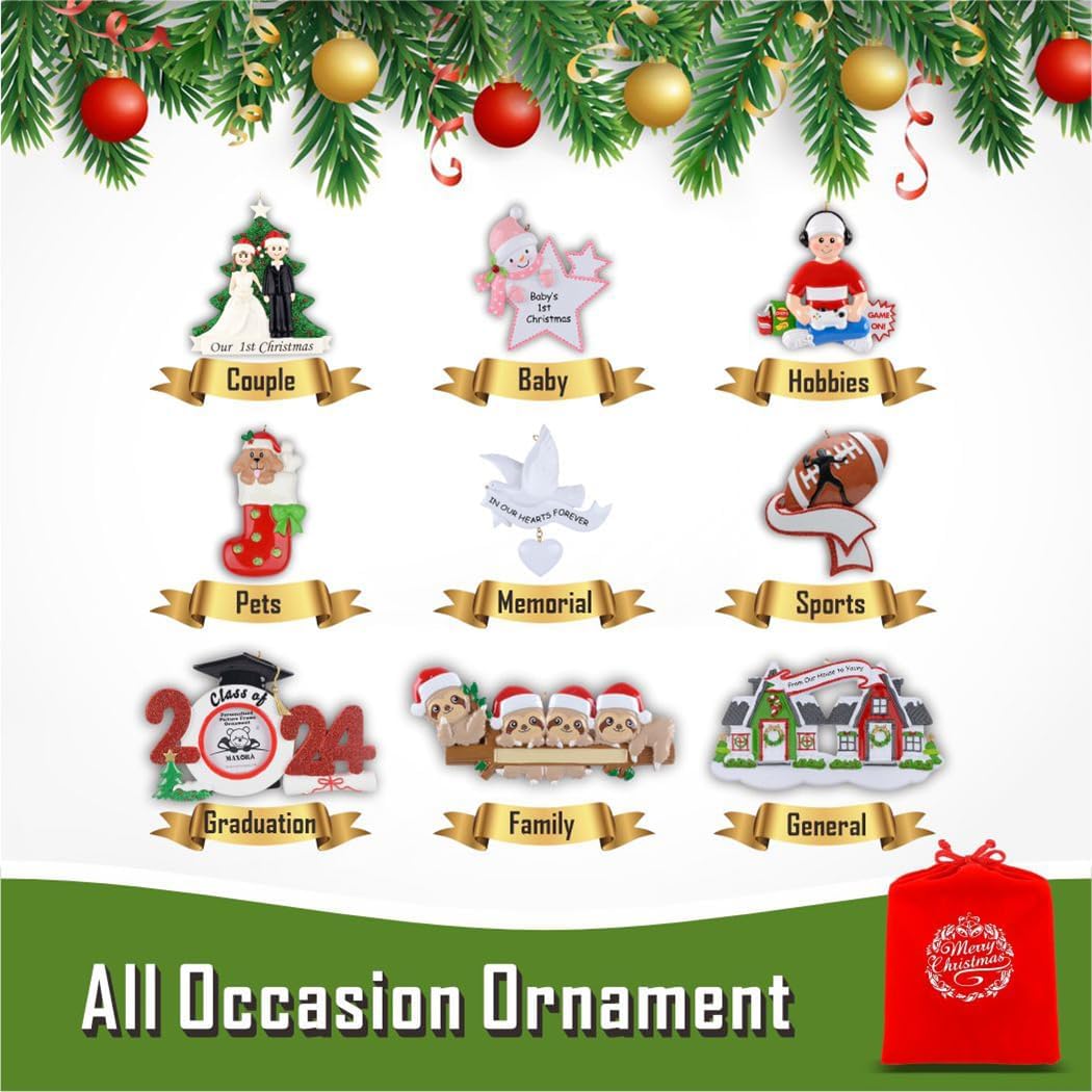 Personalized Gingerbread Family of 6 Christmas Ornaments - Unique Keepsake Gifts