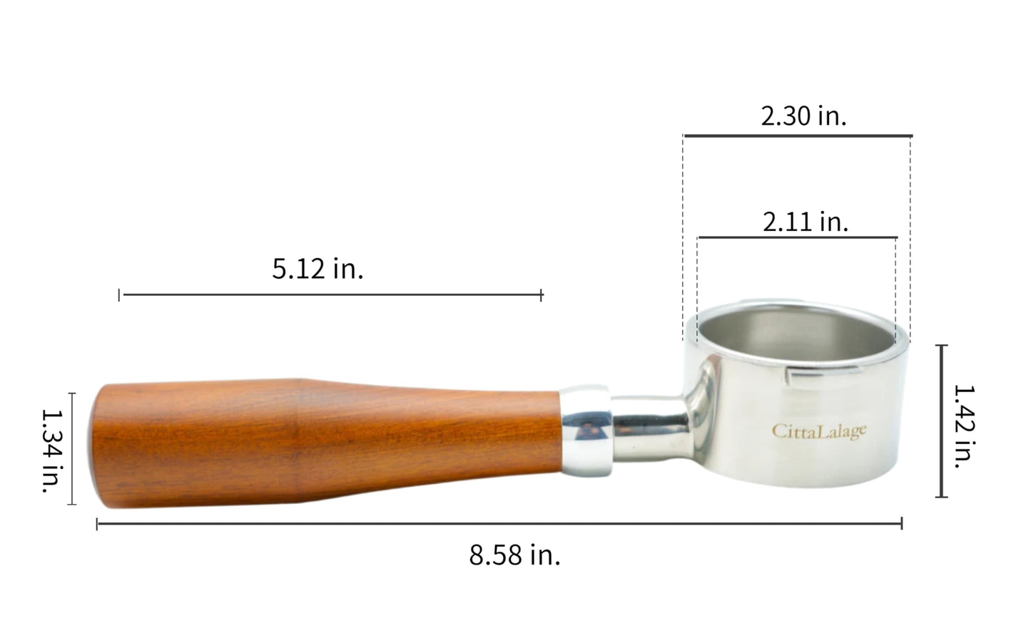 CittaLalage Coffee Espresso 304 Stainless Steel & Wooden Bottomless Portafilter 51mm 2 Ears with Filter Basket (14-18g) Fits for Delonghi Coffee Machine ECP3420/ECO310/BCO430/EC260/EC155/ECP3630
