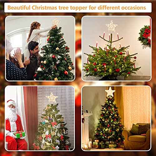 DERAYEE Christmas Star Tree Topper Lighted, Xmas Tree Topper with Lights Light Up Star Topper for Christmas Tree Decorations Battery Operated 9 Inch