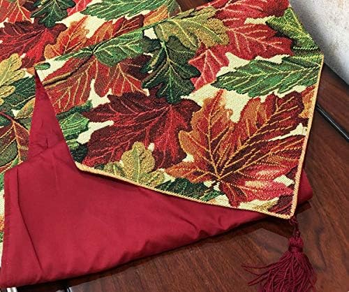 Thanksgiving Table Runner - 13x54 Woven Tapestry with Autumn Leaves Design