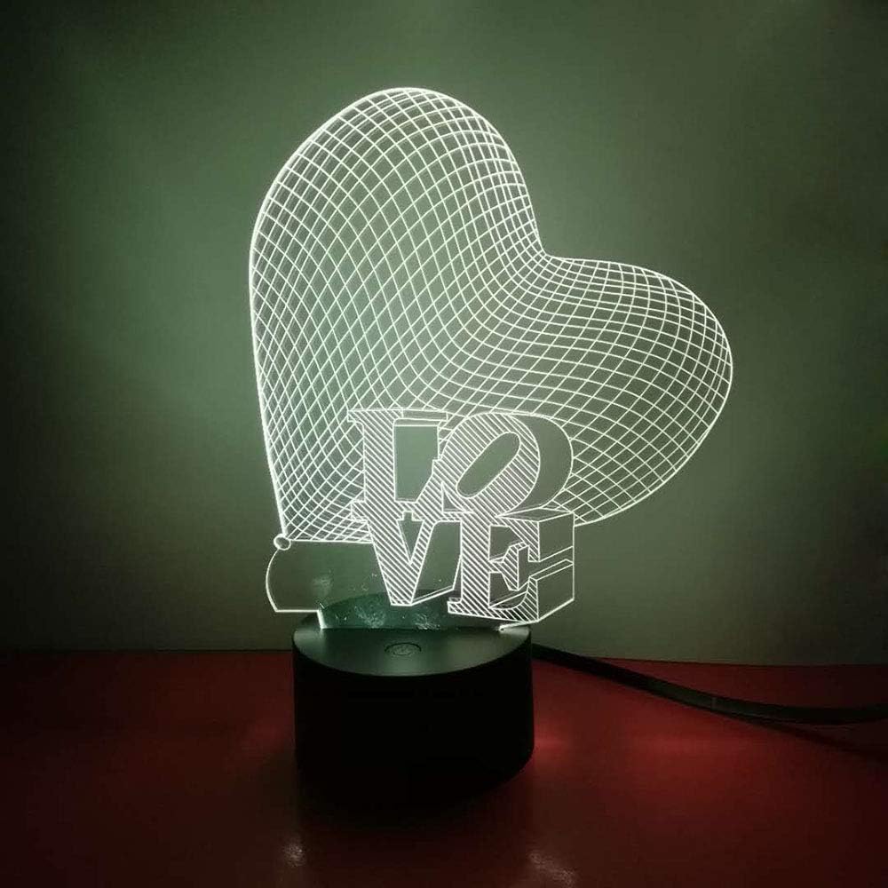 3D Illusion Night Light - Loveboat LED Lamp with 7 Color Changing Acrylic Base & USB Charger - Perfect Home Decor & Gift