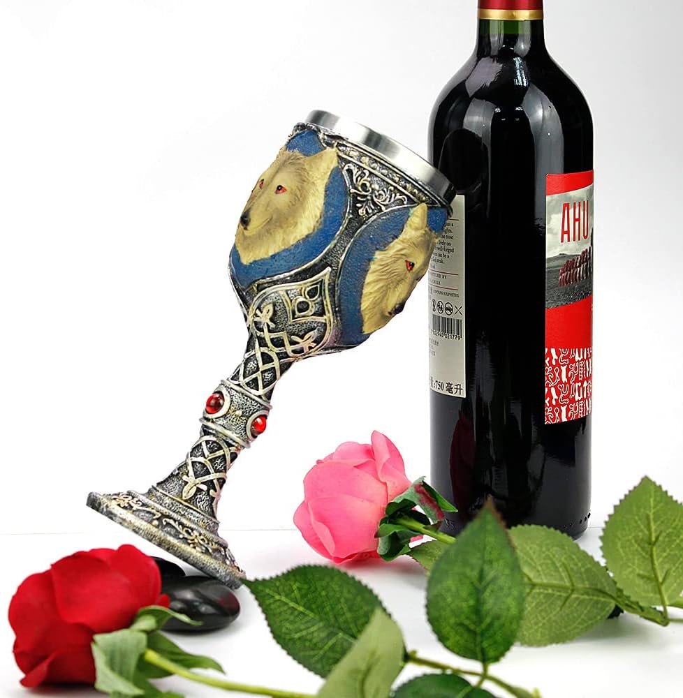 Stainless Steel Wolf Goblet - 3D Resin Wine Chalice Cup for Unique Occasions
