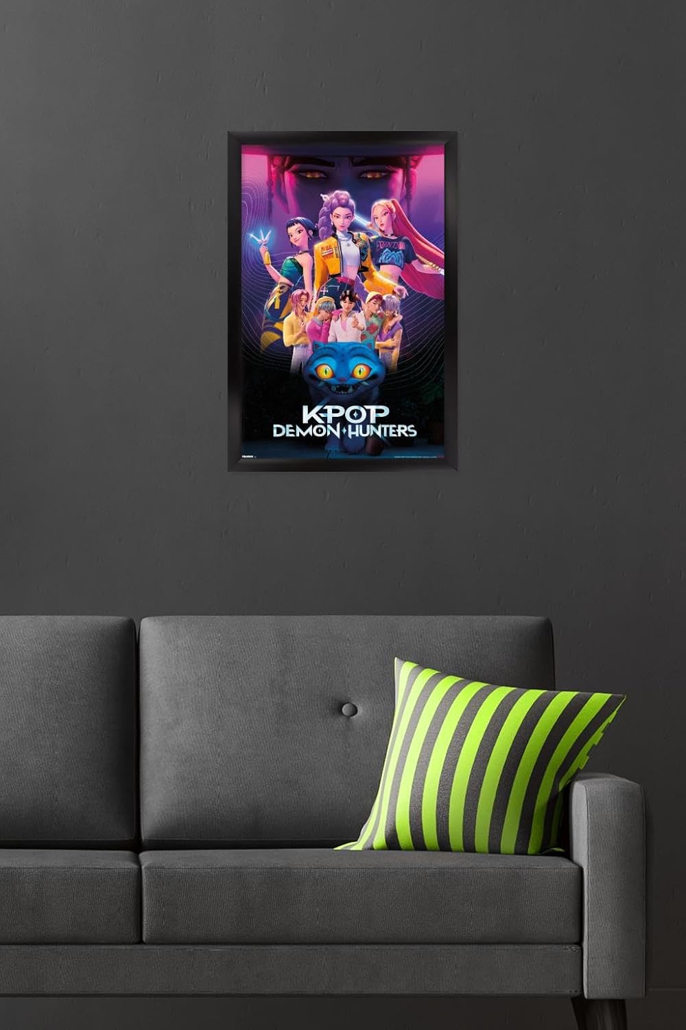 Netflix KPop Demon Hunters Wall Poster - Black Framed, 22.4L x 14.7W for Stylish Decor