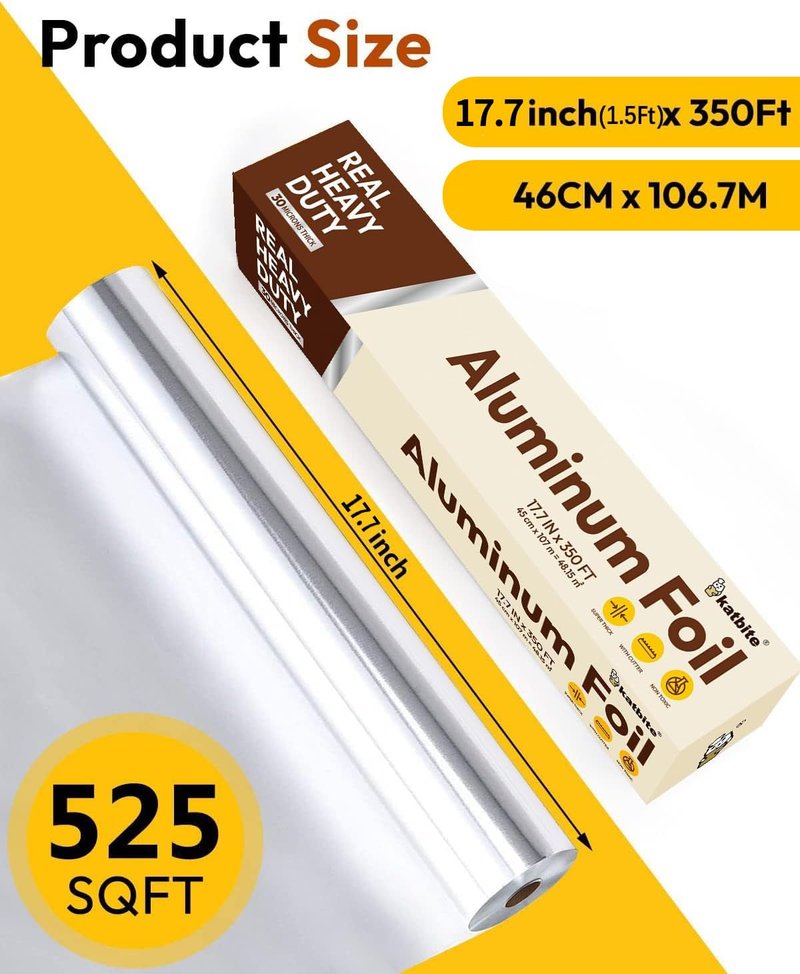 Katbite Aluminum Foil Heavy Duty 17.7 Inch Wide, 30 Micron Thick Strong Heavy Duty Foil Aluminum Roll Wrap for Commercial Catering, Grilling, Roasting, Baking, Home Cooking, 17.7"x525s.f
