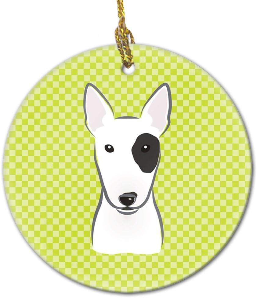 Blue Wire Haired Fox Terrier Ceramic Ornament - Checkerboard Christmas Tree Decoration, 3 in